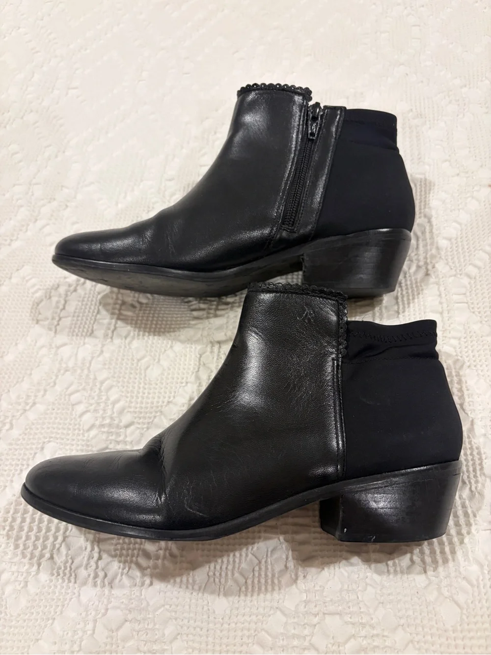 Jack Rogers Bailee Black Leather Scallop-Trim Ankle Bootie